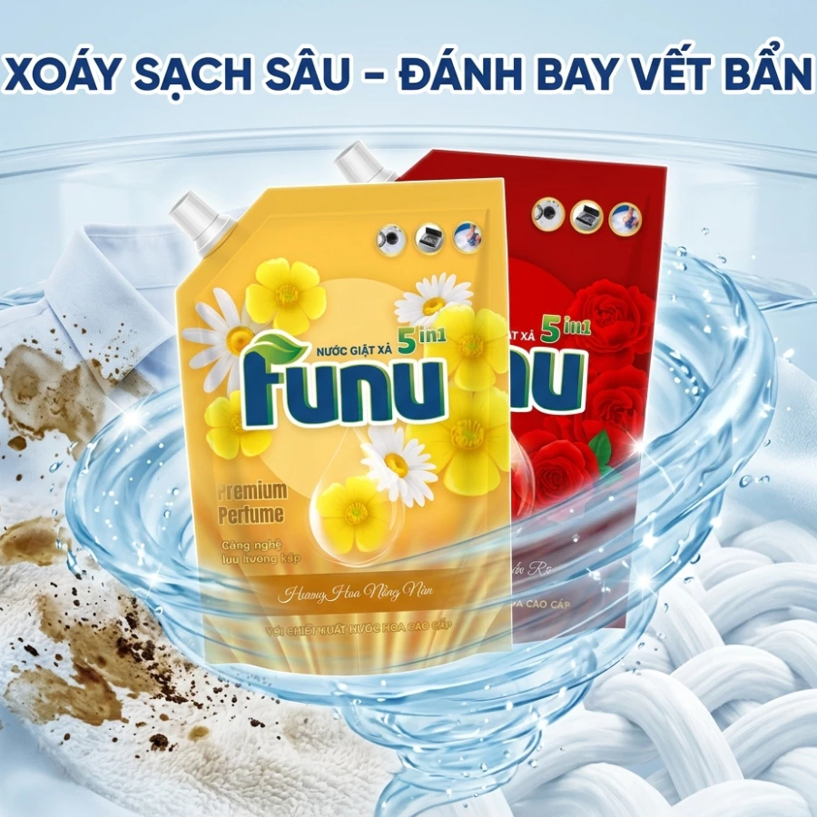Combo 2 Túi Nước Giặt Xả FUNU Hương Nước Hoa Pháp Nồng Nàn Lưu Hương 24H, Giữ Bền Màu Quần Áo