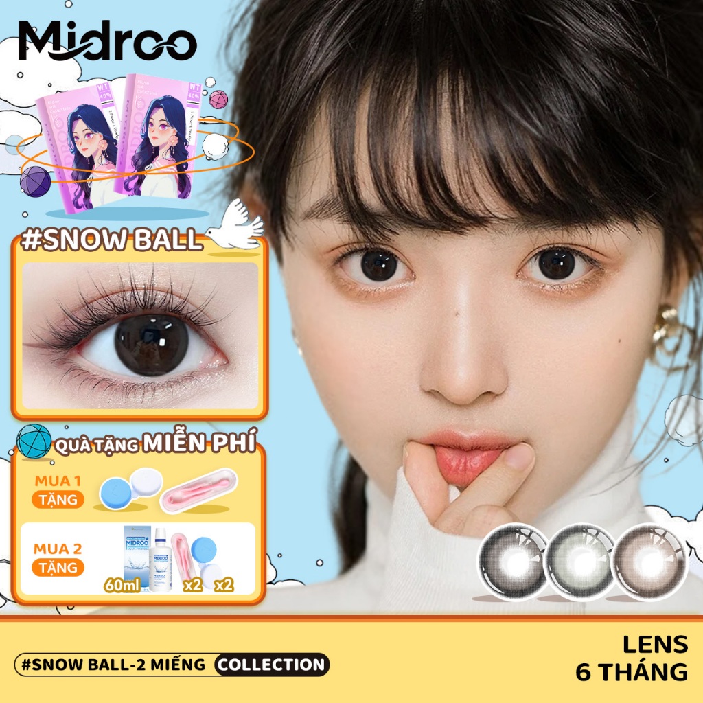 Midroo Lens 0~6 Độ (2 chiếc) 14.5mm Lens Cận Đen Lens Mắt Snowball Kính Áp…
