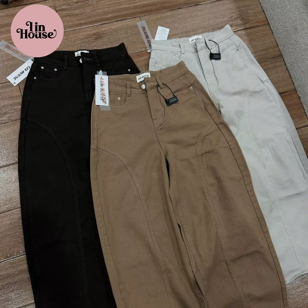 (MÃ 17) Quần Jean Nữ Suông Nối Thân Form Bom – Quần Jeans Ống Rộng Lưng Cao, Form Cá Tính, Dày Đẹp
