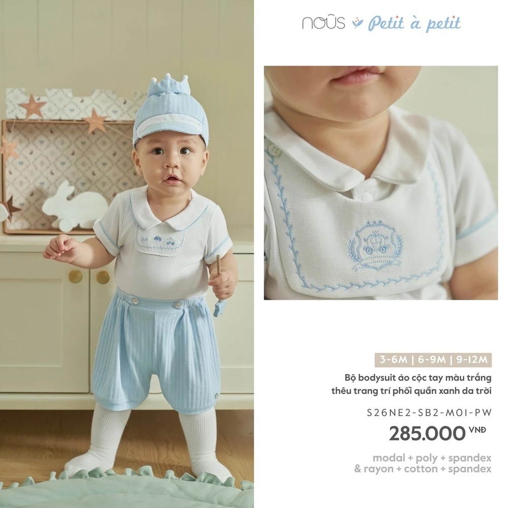 Nous Baby Bộ Bodysuit kèm quần, body chip cộc tay kèm quần short cổ polo mềm min cho bé từ 5.5-10.5kg BST T5