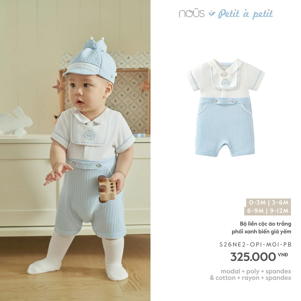 Nous Baby Bộ liền cộc, body cộc cho bé  cổ polo thêu họa tiết công tử xinh yêu cho bé dưới 10.5kg BST T5