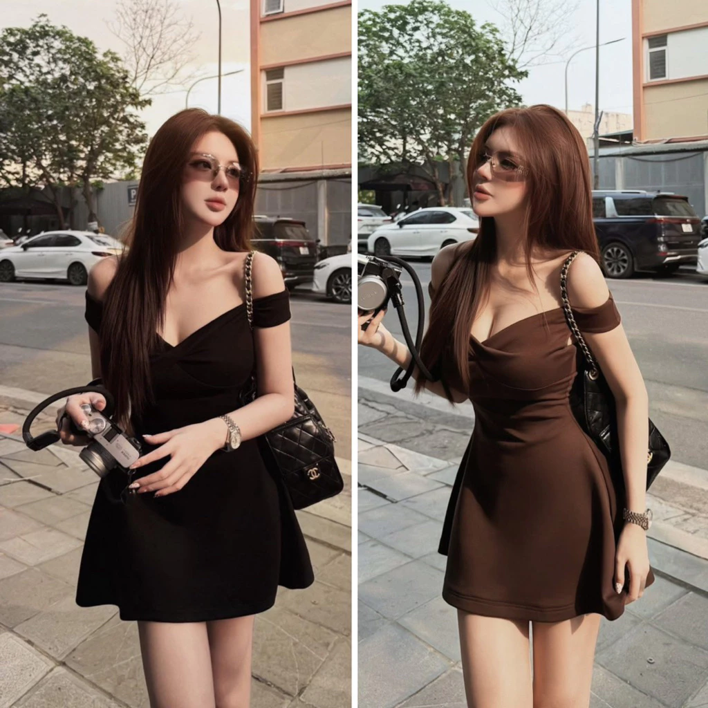 [Hàng sẵn] Đầm cổ xoắn form xoè ôm eo mặc 2 kiểu basic 119.items 6397.12