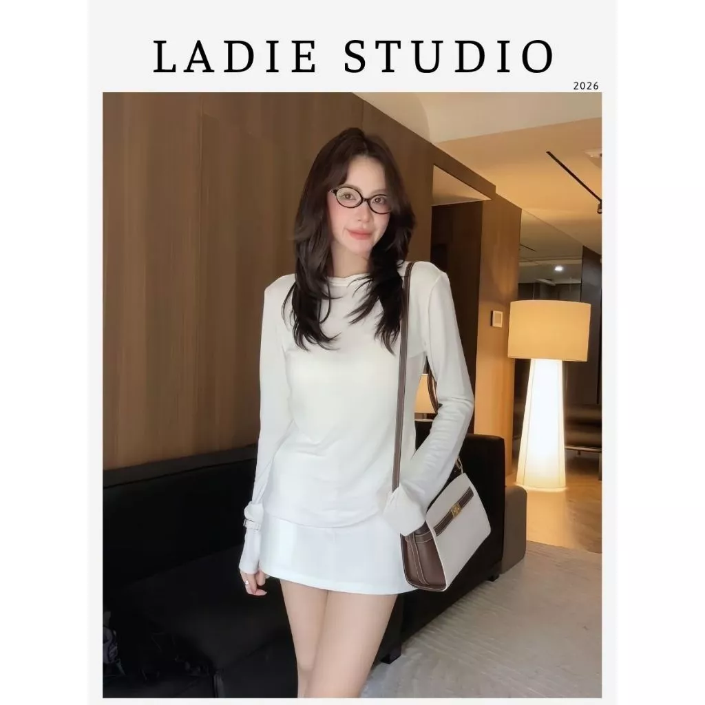 [LADIE STUDIO] Set áo thun giấy cổ tròn basic, chân váy chữ A công sở