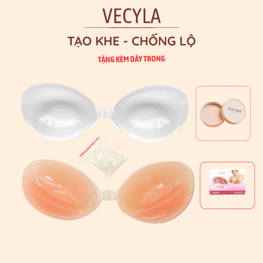 Áo dán silicon VECYLA nâng ngực tạo khe siêu mềm cài trước C500 (kèm dây trong)