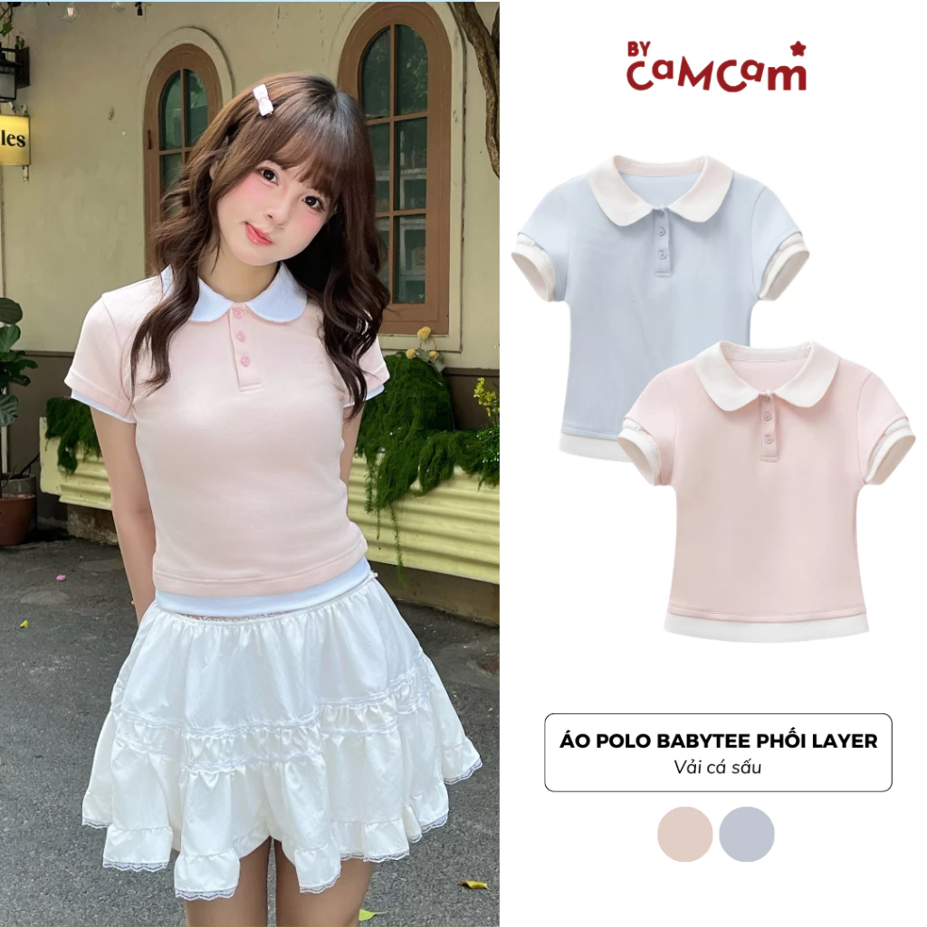 Áo Polo Babytee Phối Layer 𝑩𝒚𝒄𝒂𝒎𝒄𝒂𝒎 Form Có Cách Điệu Nữ Tính APN511