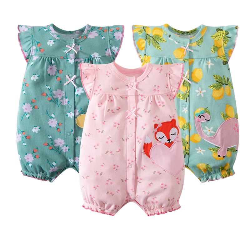 Bé sơ sinh mùa hè áo ngắn Romper 100% bông mềm Bodysuit 0-24M
