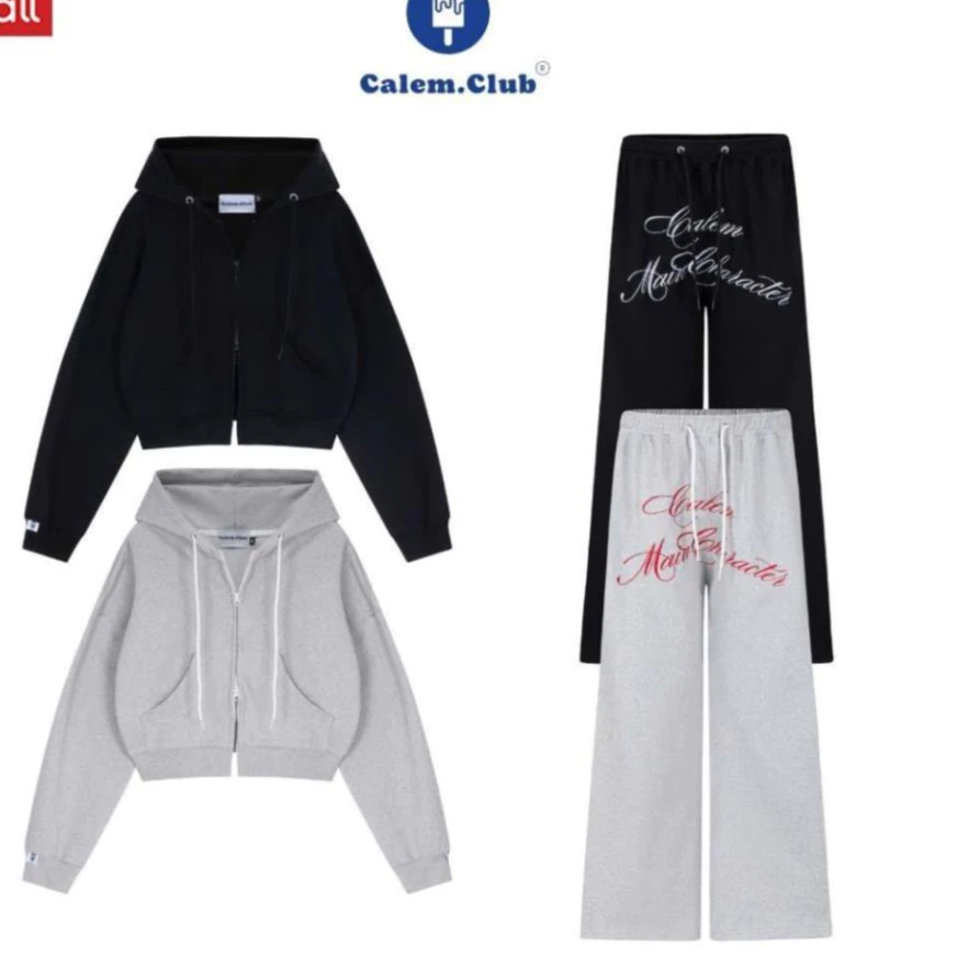 Quần dài Calem.Club ống rộng Nỉ Chân Cua dày dặn và Áo Khoác thu đông Nỉ Dây Kéo 2 đầu form boxy chữ in hoodie zip
