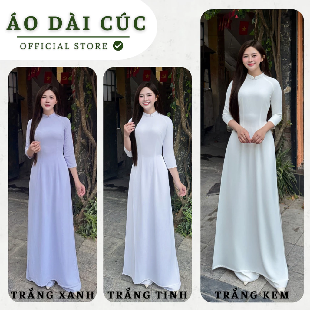 [TAY LỠ] Áo Dài Trắng Học Sinh Truyền Thống May Sẵn Lụa Mỹ Đẹp Cổ V Cho Nữ Sinh