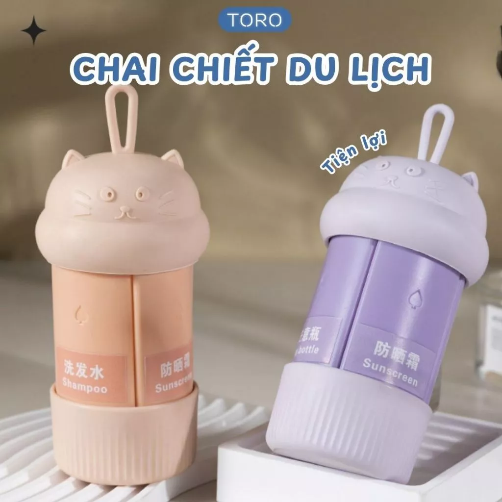 Set 4 Bình Chiết Mỹ Phẩm Du Lịch 4in1 TORO 60ml, Bình Đựng Dầu Gội Sữa Tắm Silicone, Chống Rò Rỉ