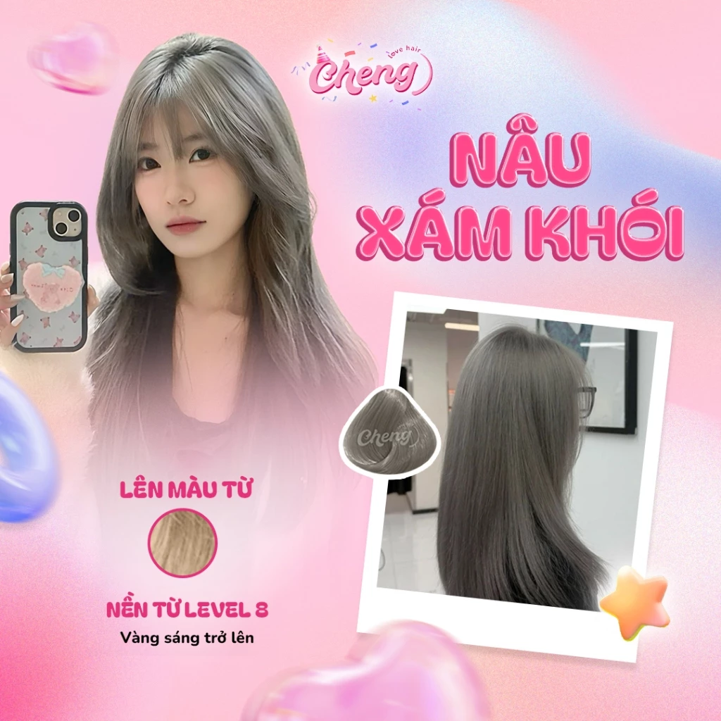 Thuốc nhuộm tóc màu NÂU XÁM KHÓI cần tẩy | Chenglovehairs Chengloveshair Chenglovehair
