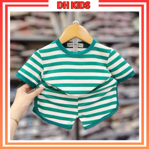 [L07] Bộ cộc tay thun lạnh sọc dệt dày dặn mịn mát cho bé trai bé gái mặc hè từ 6 - 16kg - DH KIDS