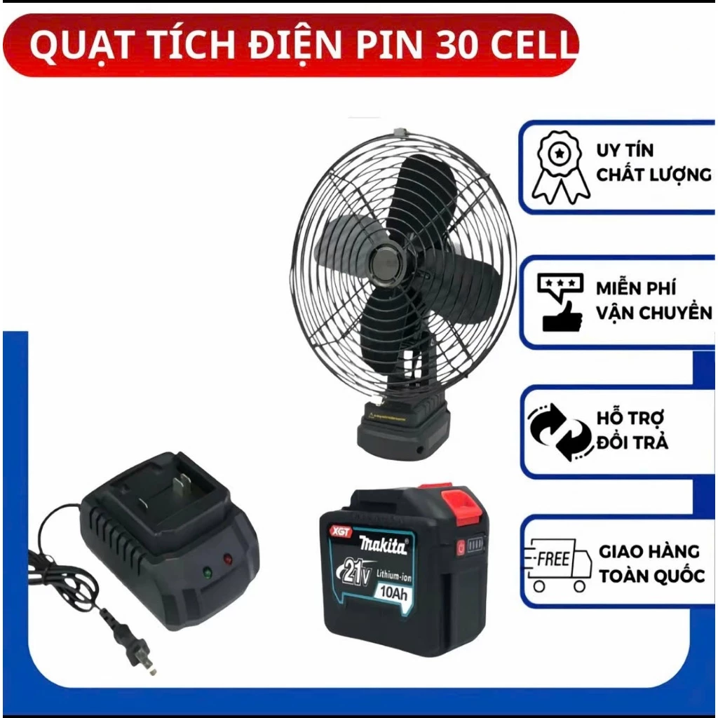 {LỒNG SẮT-PIN 30} Quạt lồng sắt kèm pin 30 cell, dòng xả cao, pin trâu tặng đế sạc nhanh