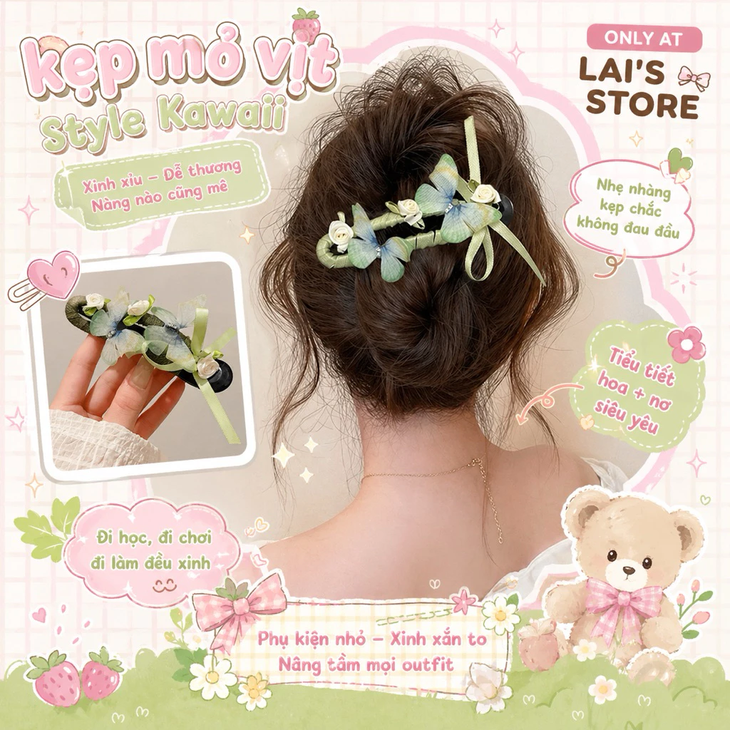 Kẹp Tóc Nơ Lớn Nữ Hàn Quốc Kẹp Vịt Búi Tóc Sau Đầu Thanh Lịch Ngọt Ngào