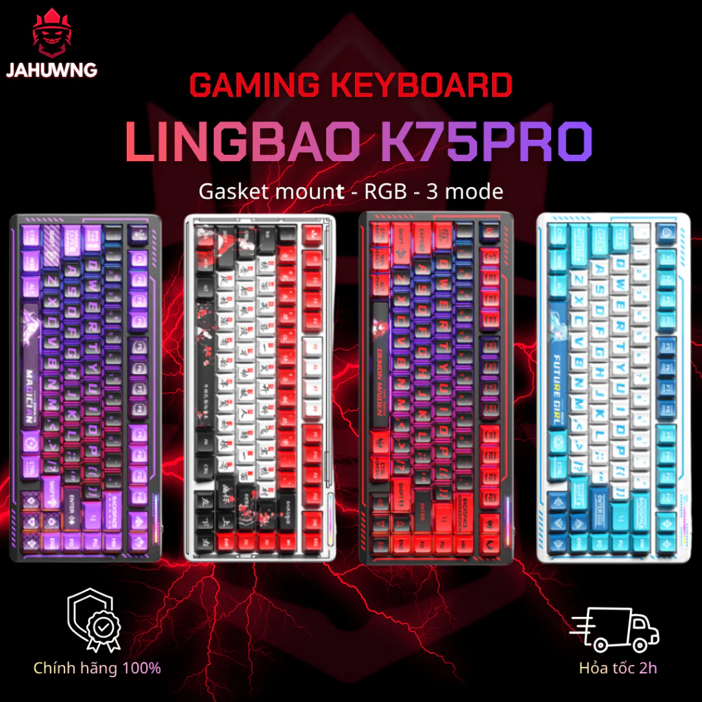 [Chính Hãng] Bàn Phím Cơ Không Dây LINGPAO K75 PRO - 3 Mode - Led RGB - Plate FR4 (tùy bản) - Pin 10.000 mhA