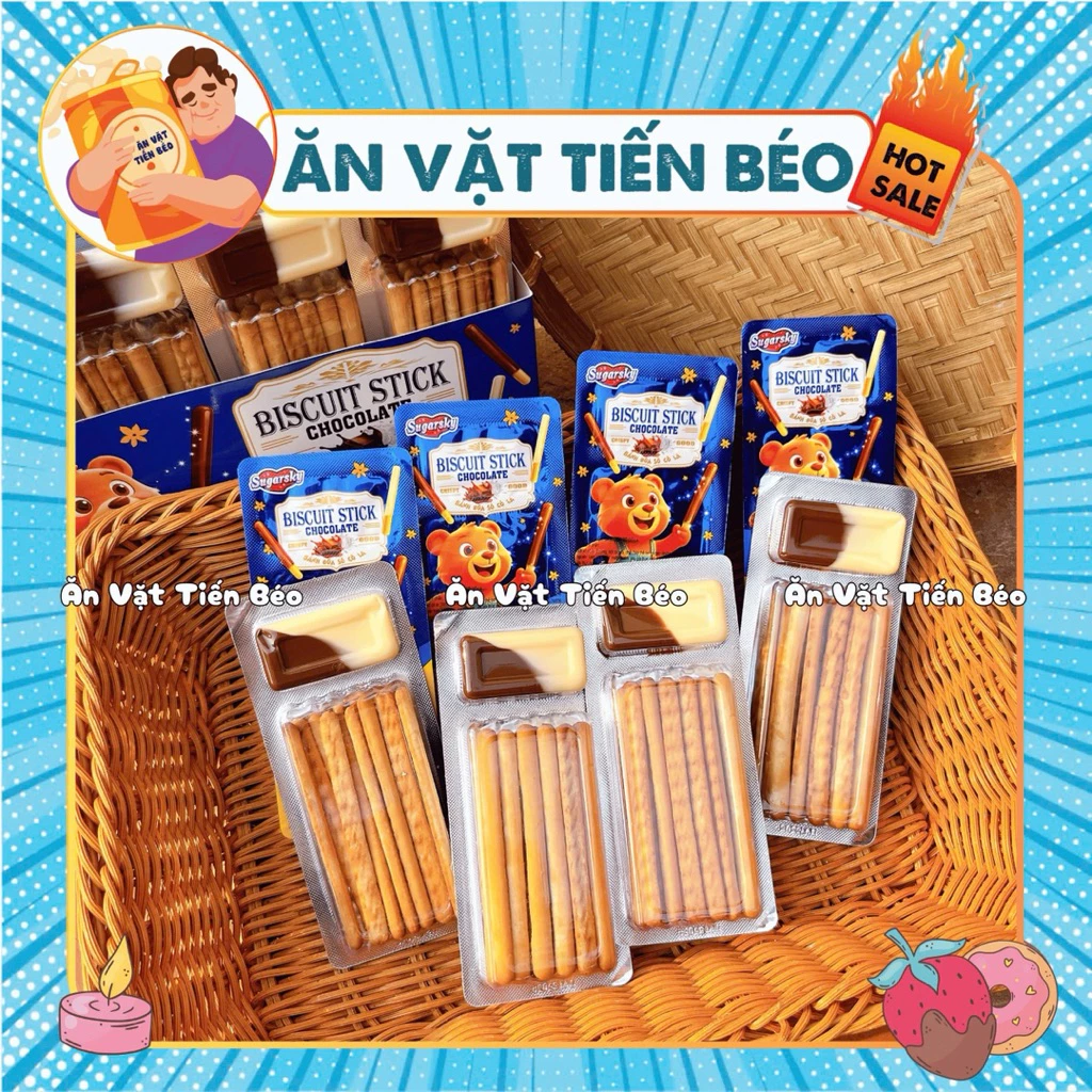 [5 Chiếc] Bánh quy chấm Socola Biscuit Stick [Hộp 28g] , Bánh đũa Sô Cô La Gấu xanh