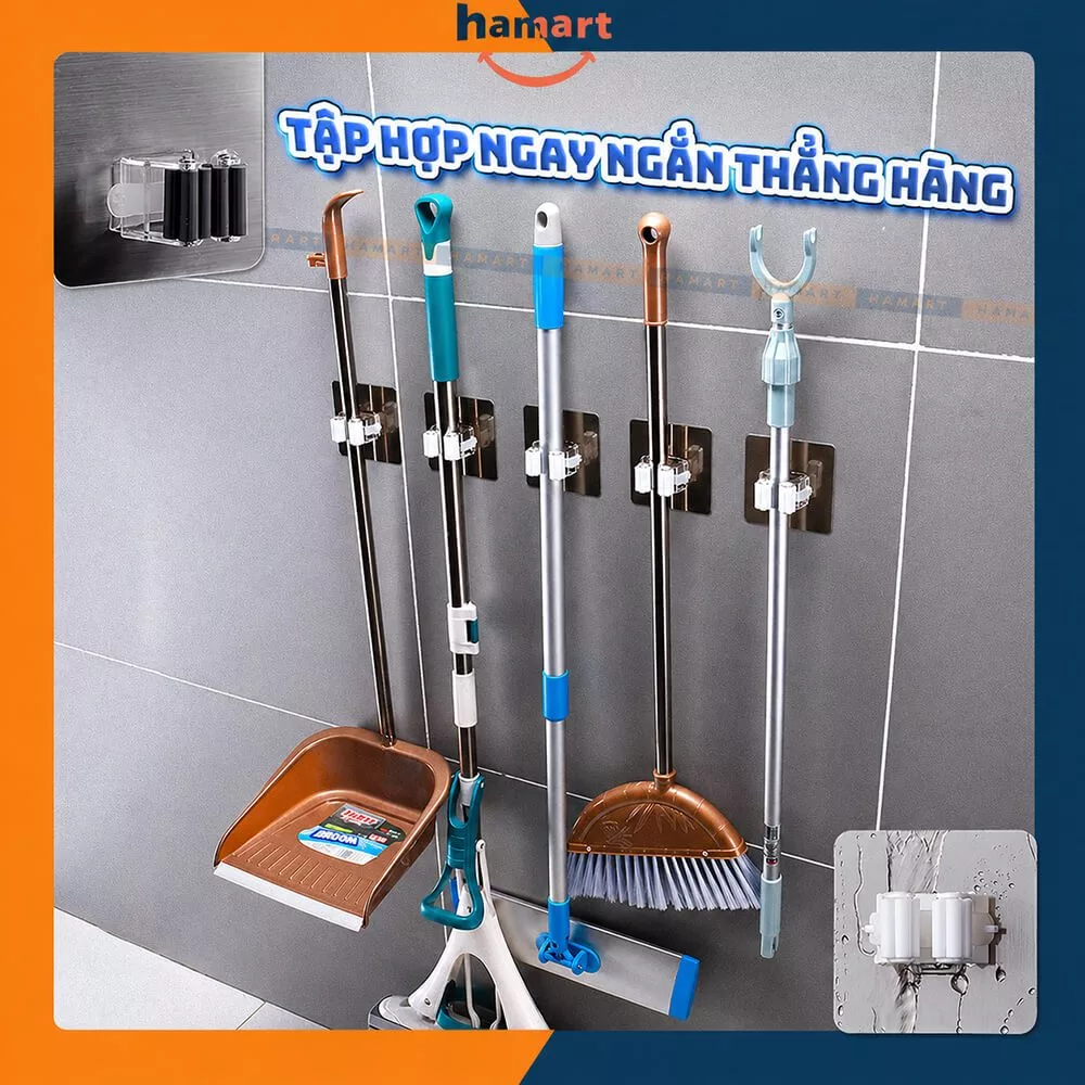 Móc Treo Chổi Hamart Móc Treo Cây Lau Nhà Dán Tường Chịu Lực Ánh Kim Cao Cấp BẢN LỚN 8x8