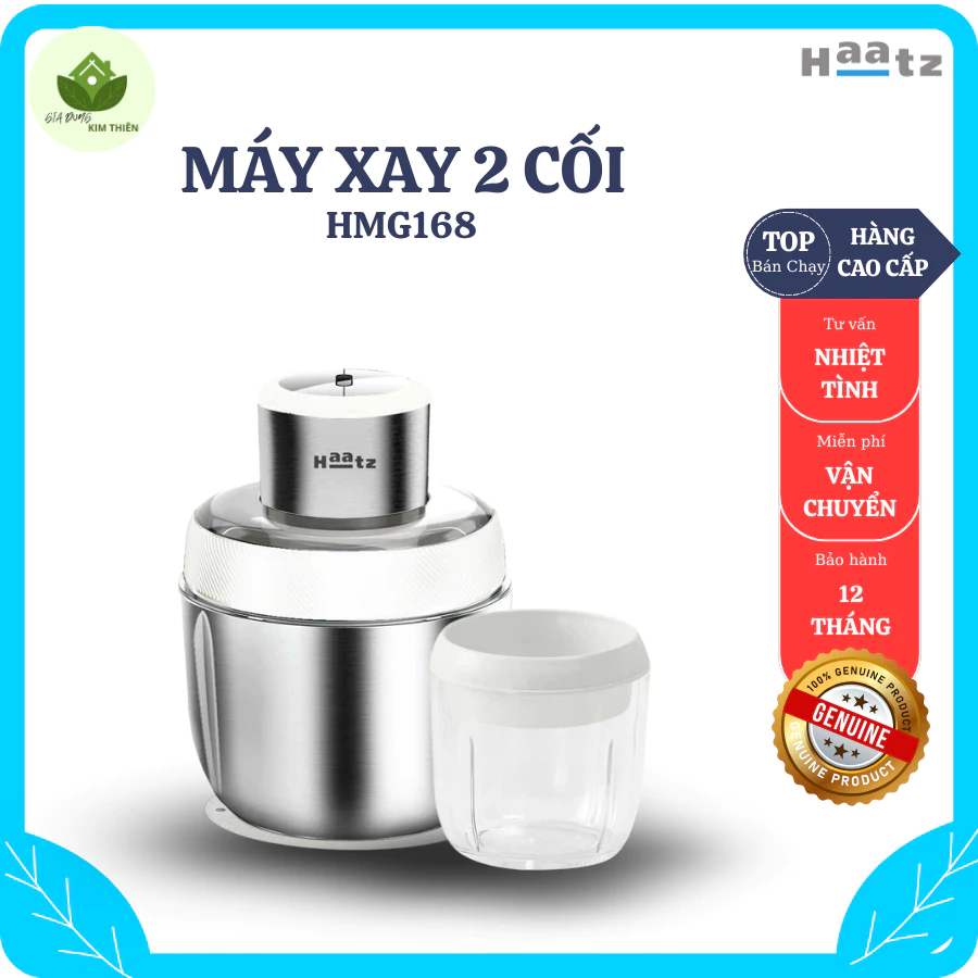 Máy Xay 2 Cối Haatz HMG168 Lưỡi Dao Sắc Bén 4 Cánh, Công Suất 500W Xay Thịt Rau Củ Nhanh Chóng - Gia Dụng Kim Thiên