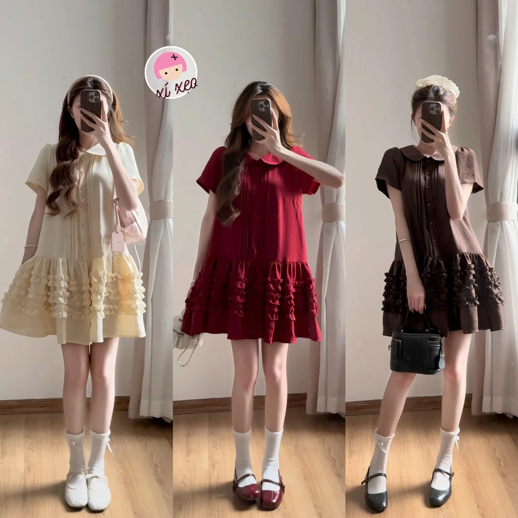Váy babydoll XIXEOSHOP thắt eo xếp ly chiết eo nhẹ nhàng dáng xòe - V113