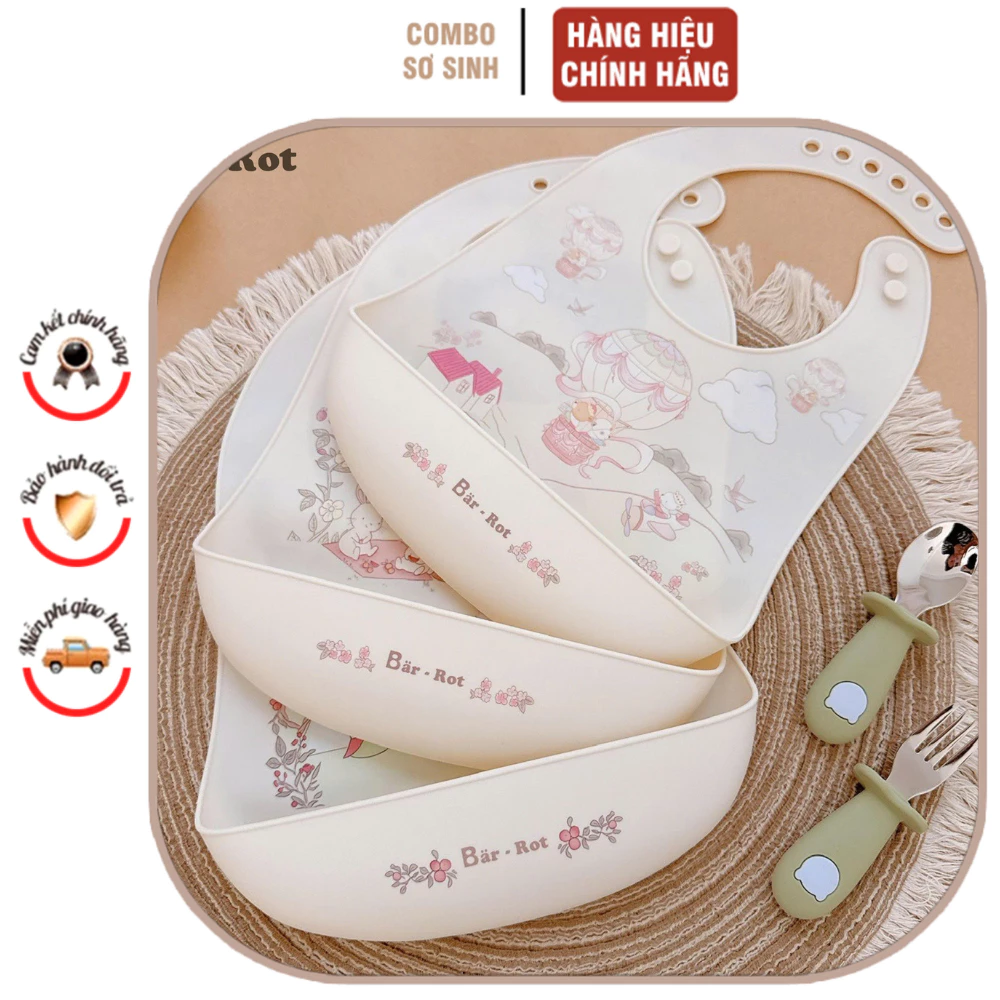 Yếm ăn dặm silicon Barot silicone chính hãng, yếm ăn dặm có máng siêu xịn an toàn cho bé.