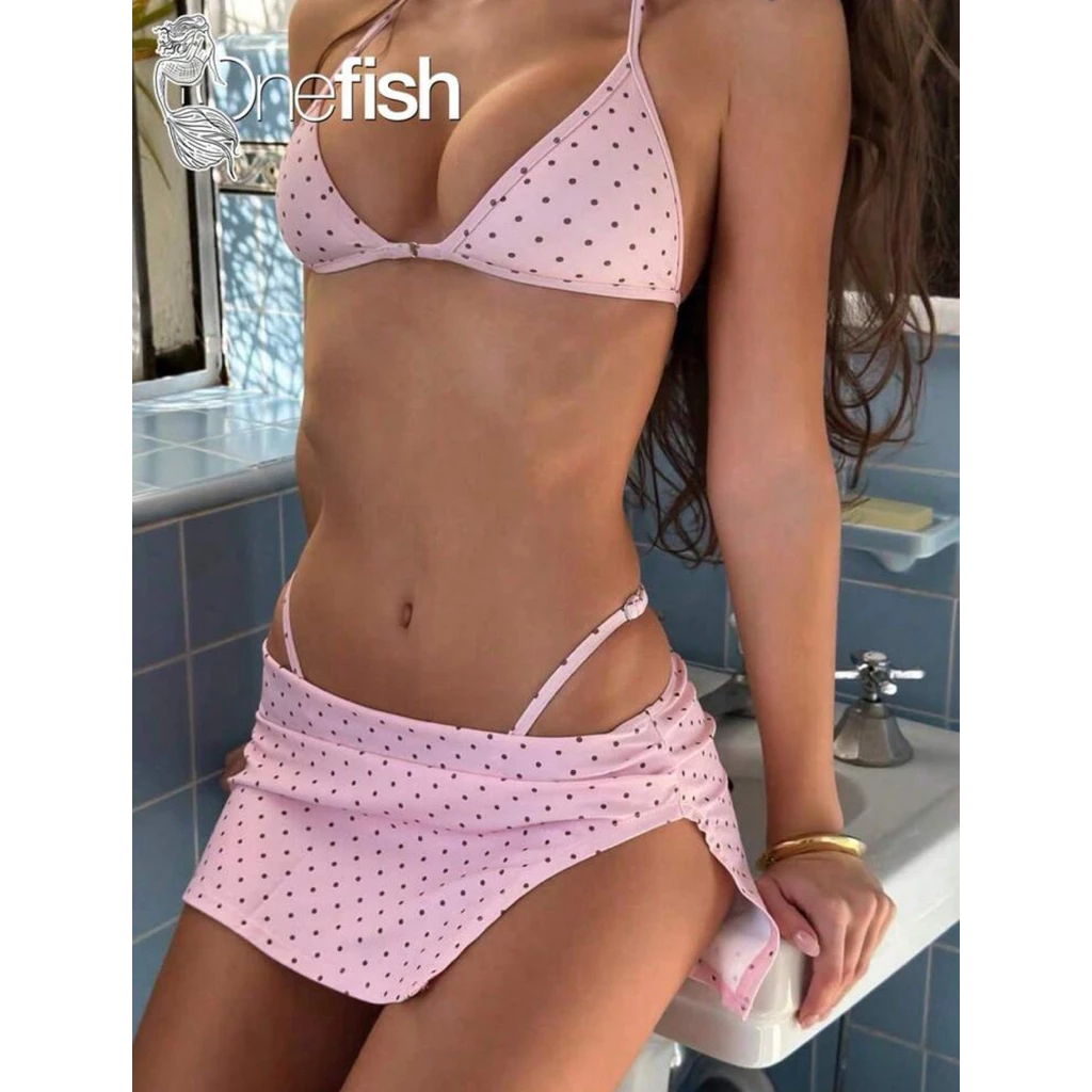 [Order] Set Bikini 3 Món Kèm Chân Váy Màu Hồng Chấm Bi Dễ Thương.