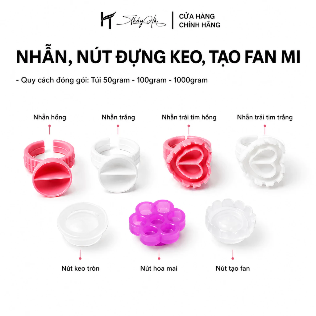 Nút đựng keo nối mi, Nút Tạo Fan Mi volume, Nhẫn đựng keo Túi 50 - 100gram Dụng Cụ Nối Mi Thúy Hà