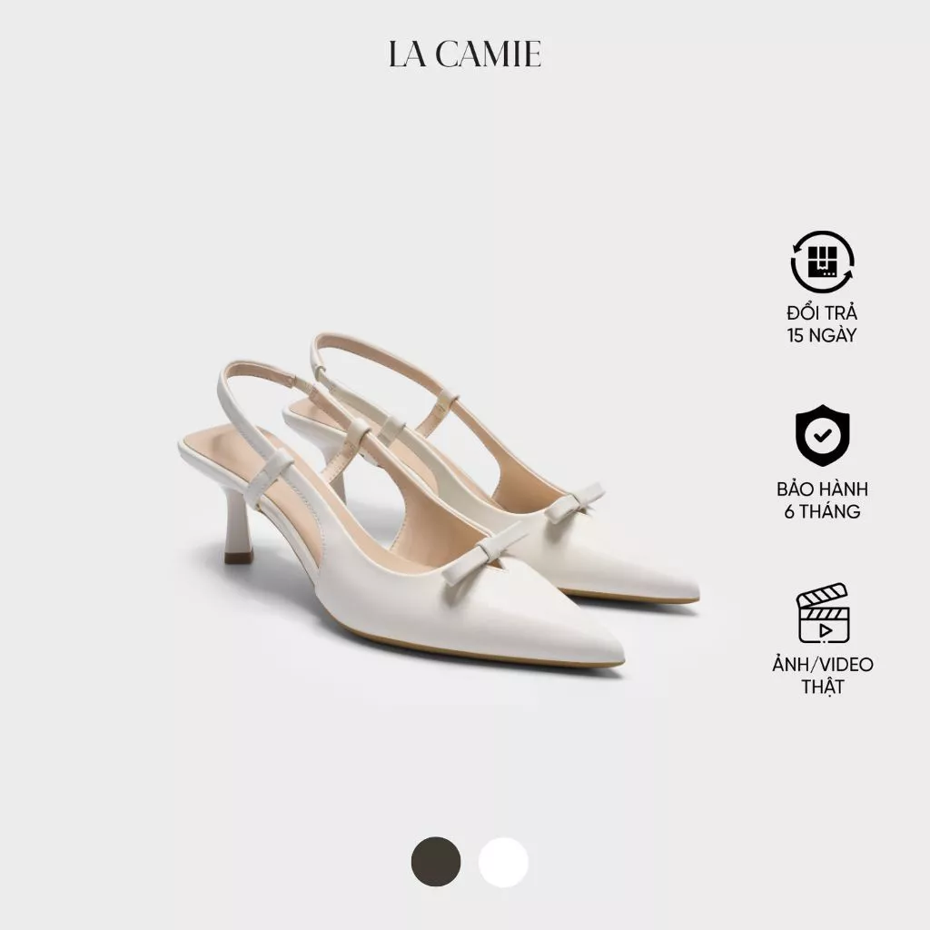 Giày cao gót mũi nhọn quai hậu đính nơ tinh tế chất liệu Da Microfiber thương hiệu La Camie GC5B0132