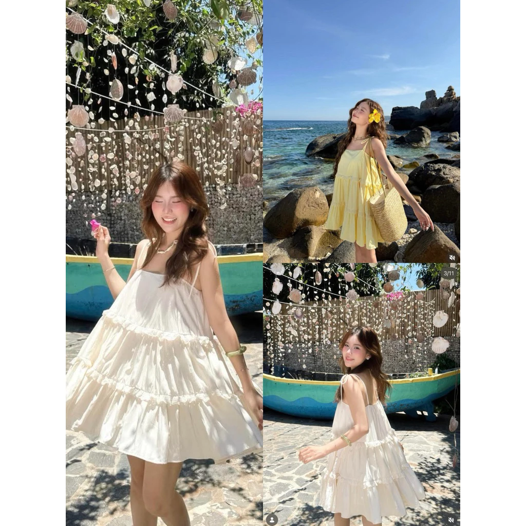 Áo Hai Dây Dáng Babydoll, Áo Kiểu 2s Đi Biển Đi Chơi 2 Màu Mùa Hè Cho Nữ