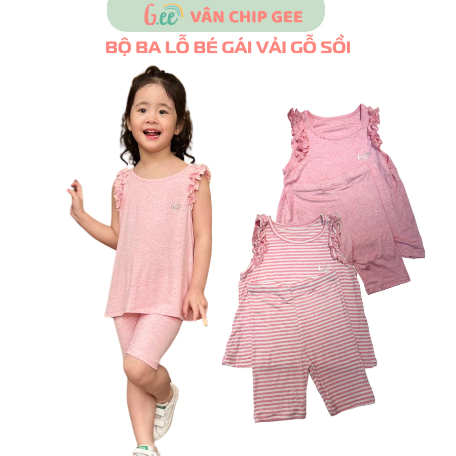 Bộ ba lỗ BÉ GÁI Gee chất liệu gỗ sồi siêu mềm mát, thấm hút mồ hôi, bé mặc thoải mái cả ngày.