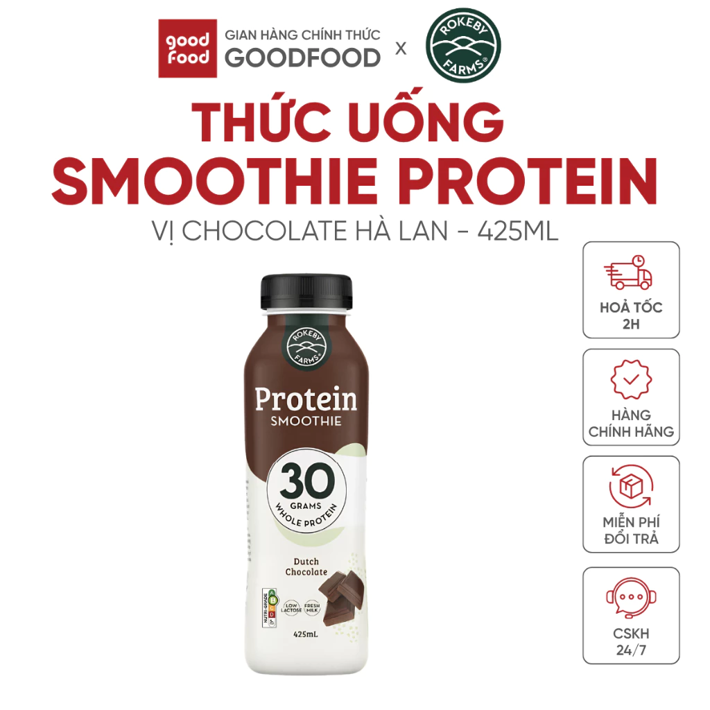 Thức uống smoothie Rokeby Farms, 30g protein trong tíc tắc. Dinh dưỡng nhanh chóng vị chocolate 425ml - 1 chai