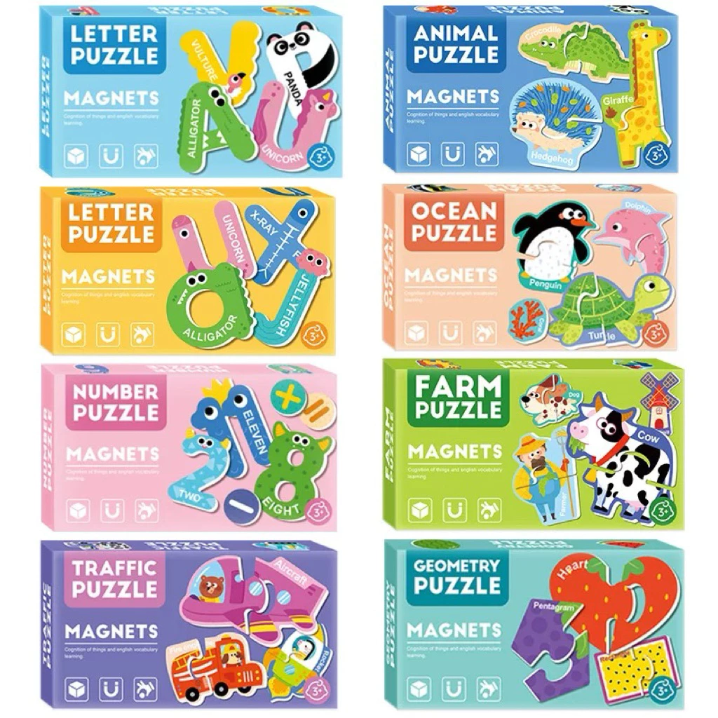 Bộ Ghép Nam Châm Nhiều Chủ Đề Cho Bé, Đồ Chơi Giáo Dục Magnet Puzzle Học Hình Dạng Tiếng Anh