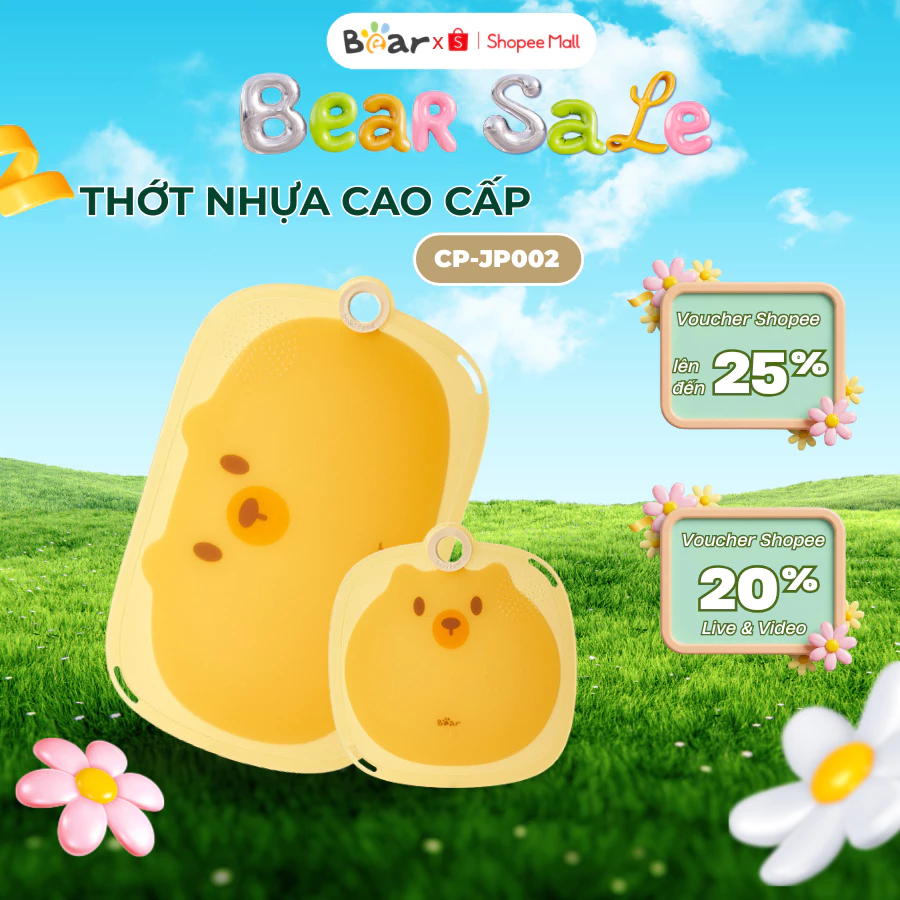Thớt Nhựa Cao Cấp Bear CP-JP002, Viền TPR Chống Trượt Tốt, Chất Liệu Dày Dặn An Toàn, Dễ Vệ Sinh