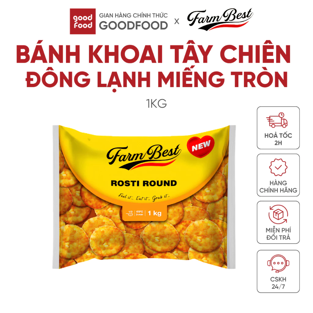 Bánh khoai tây chiên, đông lạnh, miếng tròn, Rosti Round hiệu Farm Best  - Túi 1kg