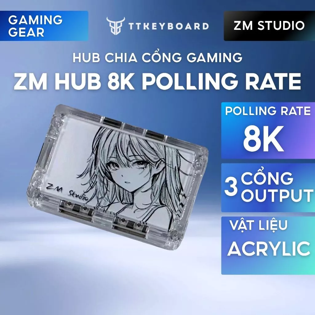 [Hỏa Tốc] Bộ Chia Cổng ZM Hub 8K, 3 Cổng Output 8K Polling Rate, Vật Liệu Acrylic