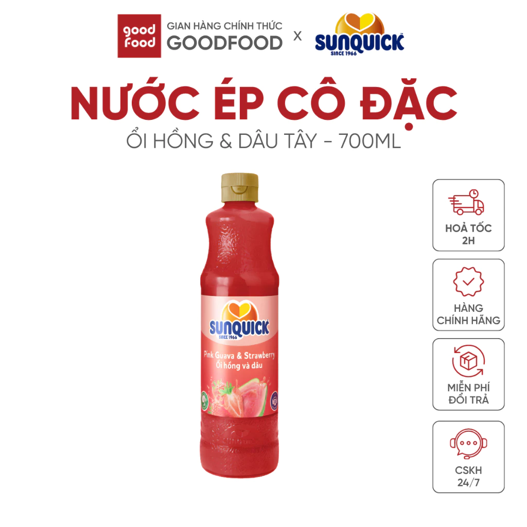 Nước ép trái cây cô đặc Sunquick hỗn hợp ổi hồng & dâu nguyên chất 700ml - 1 chai