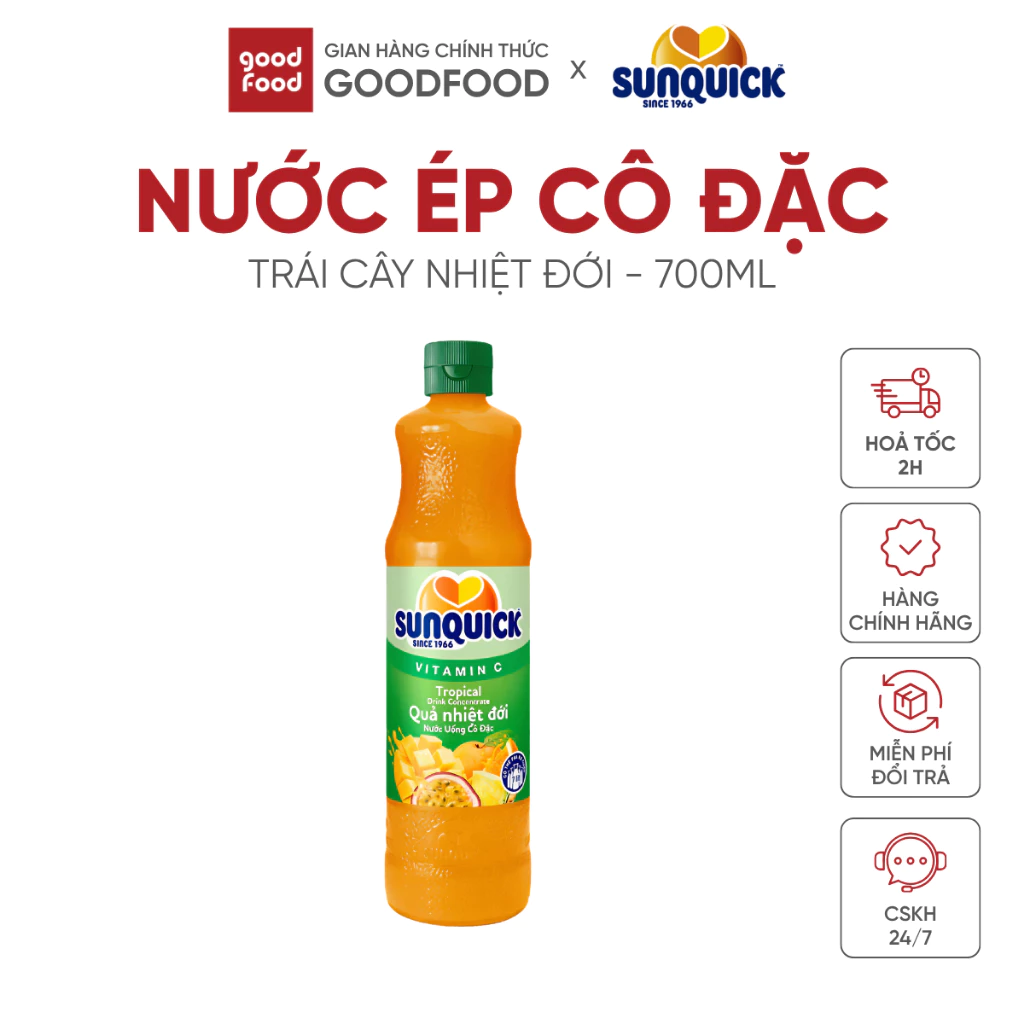 Nước ép trái cây cô đặc Sunquick hỗn hợp trái cây nhiệt đới 700ml nguyên chất - 1 chai