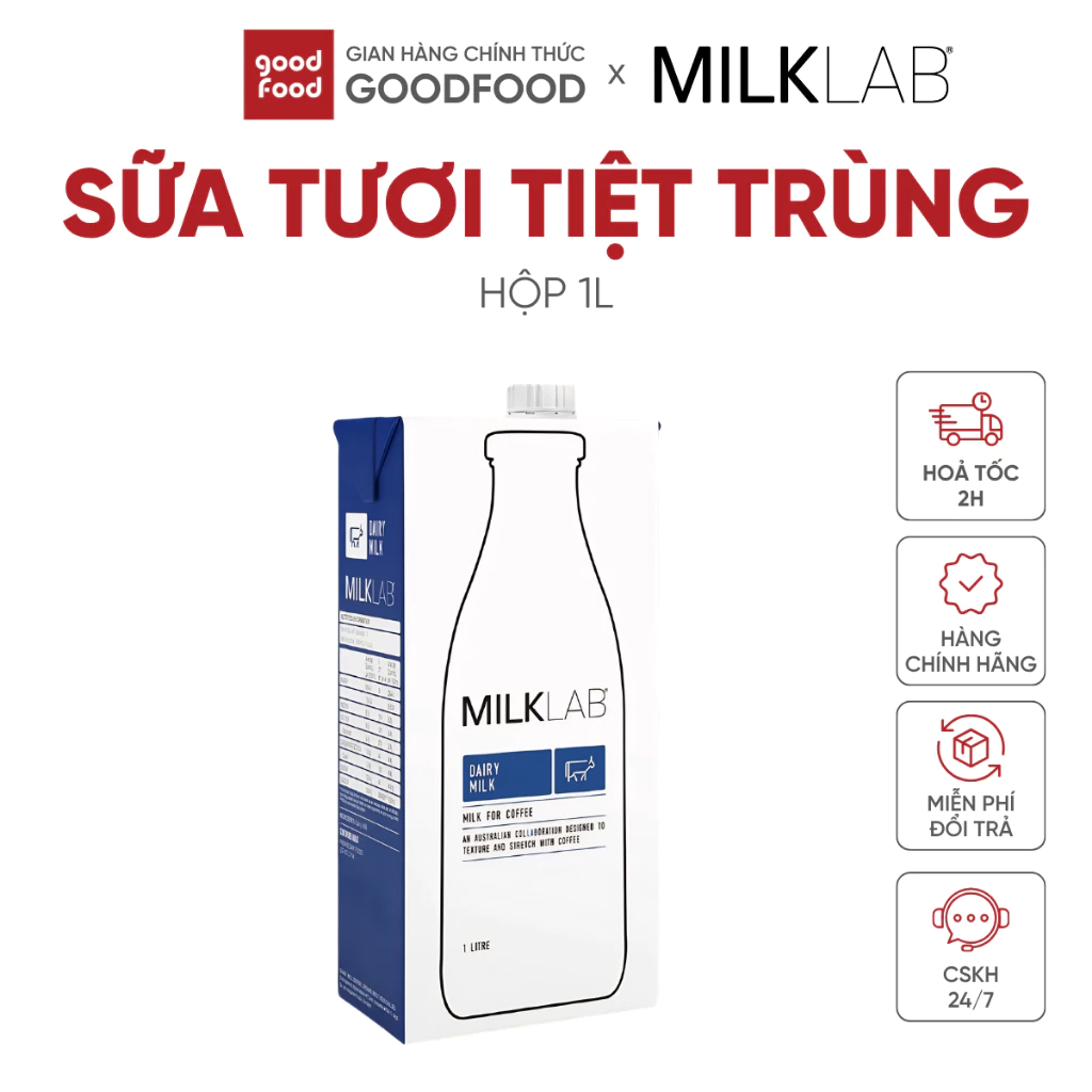 [HSD 10.2026] Sữa Tiệt Trùng nguyên kem cao đạm bổ sung canxi nhập khẩu từ Úc Milklab 1l - 1 hộp