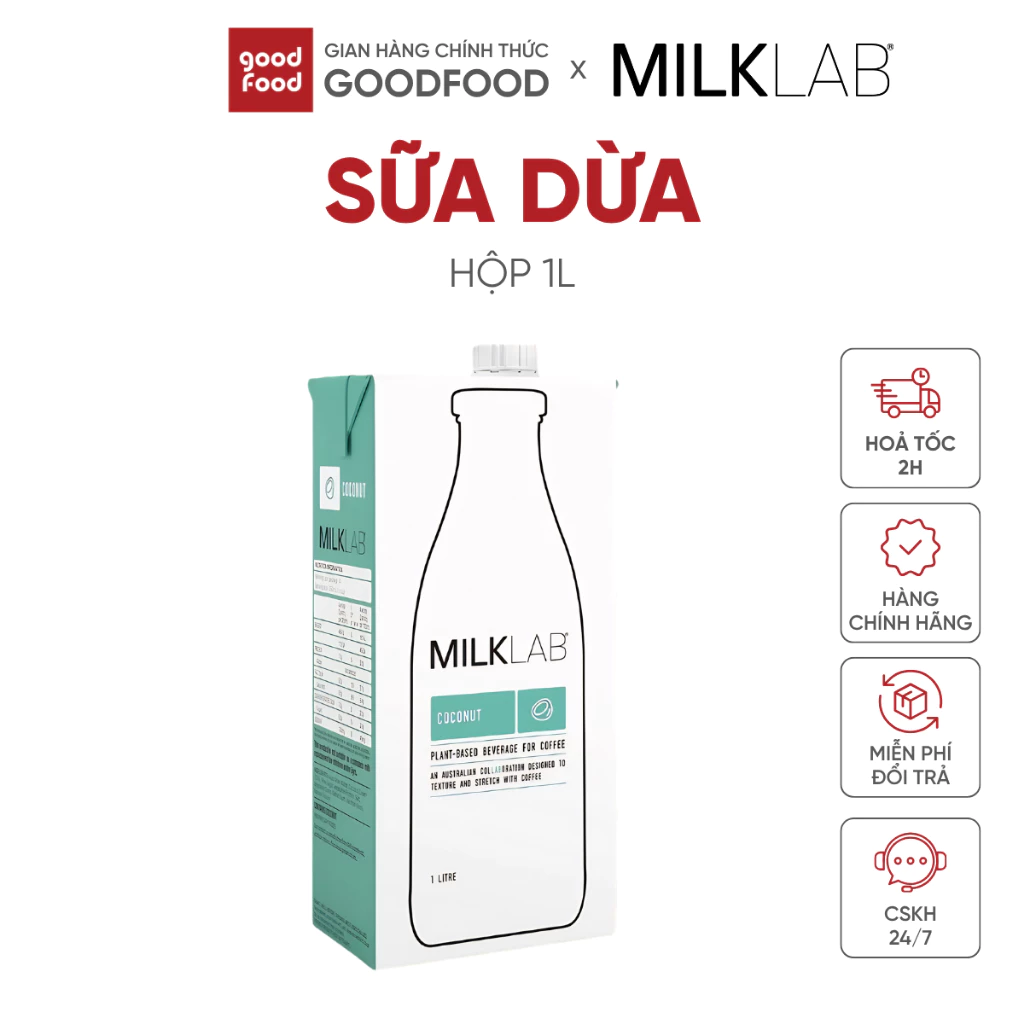 Sữa Hạt thuần chay giàu kem Dừa ít đường ít béo Milklab nhập khẩu từ Úc 1l - 1 hộp