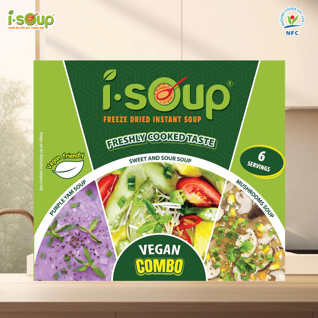 Canh ISoup Hộp Mix Chay Thanh Nhẹ Ăn Liền Sấy Thăng Hoa - Hộp 6 Viên
