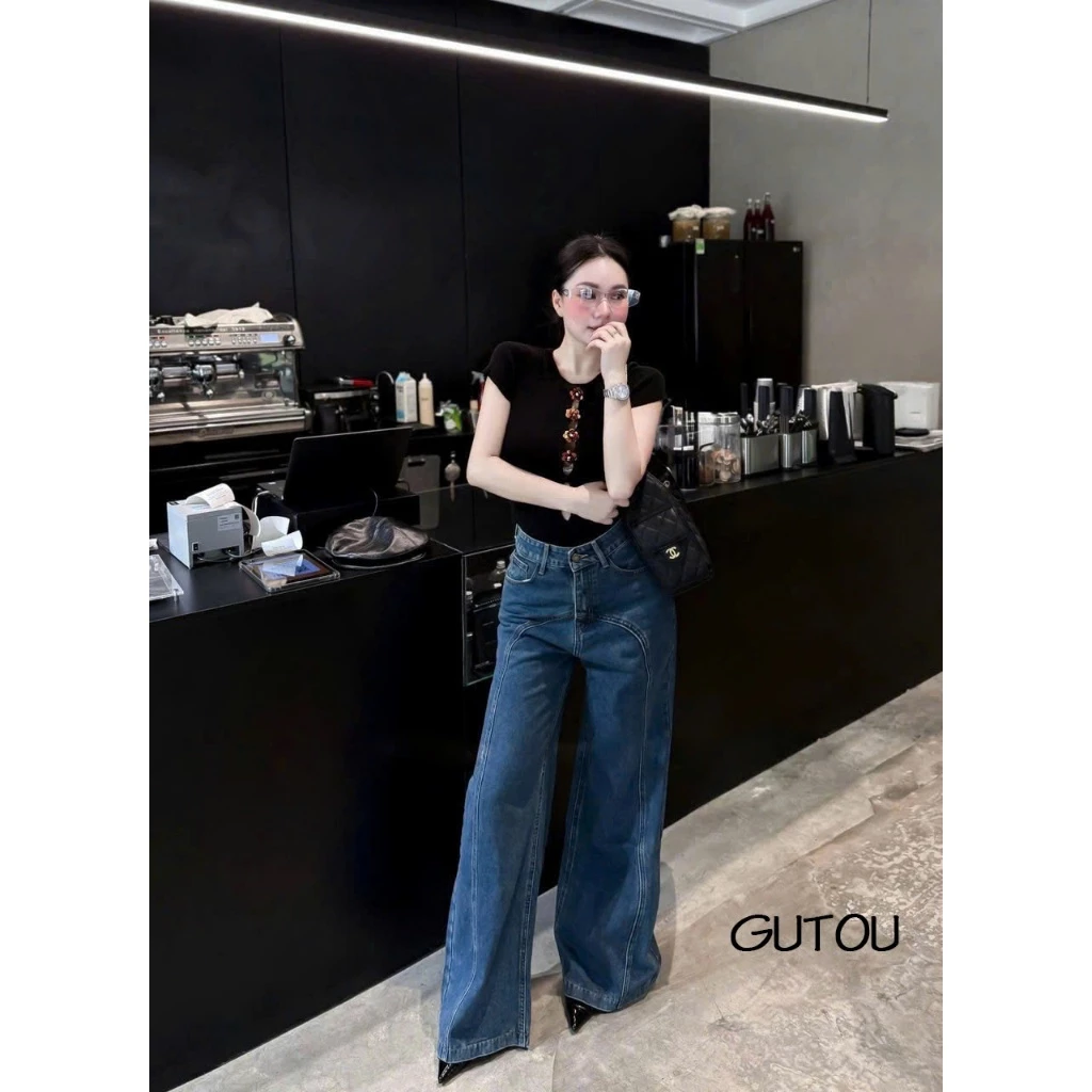 [ GUTOU ] Quần Jean Suông Seam Curved G238