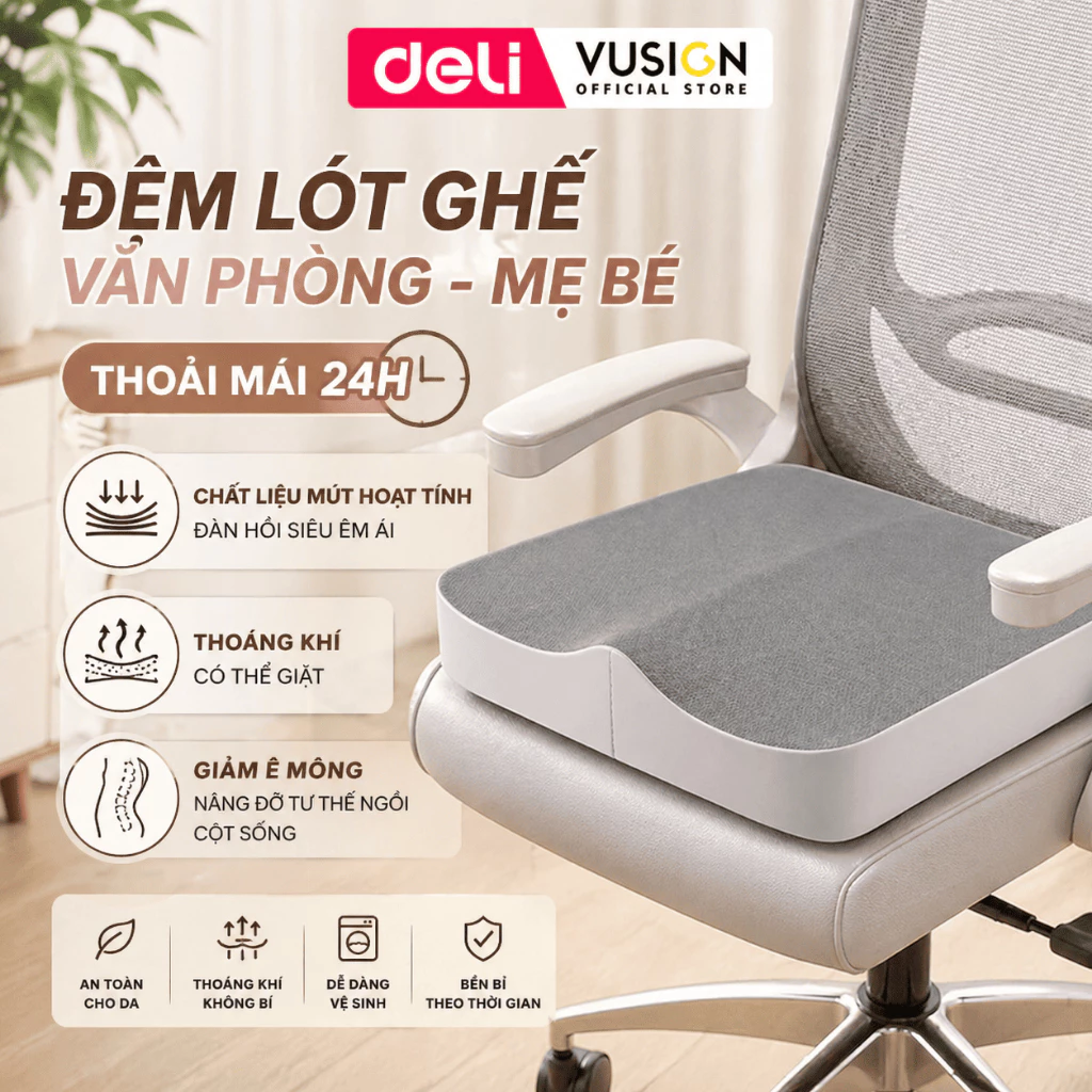 Đệm ngồi Deli nhiều phiên bản nệm lót ghế cao su non siêu đàn hồi Đệm mông chống trĩ chống đau ê mông êm ái thoải mái