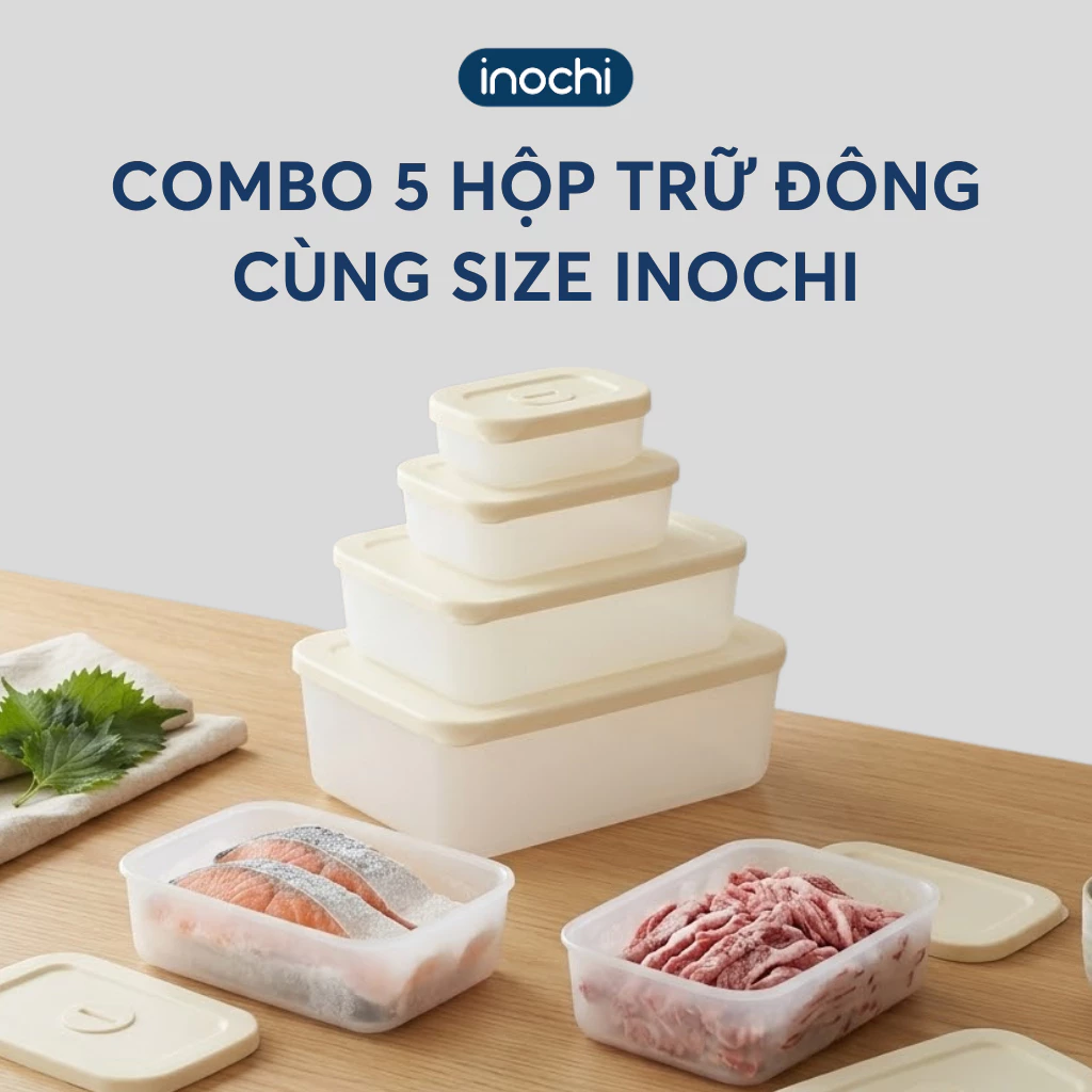 Bộ 5 Hộp Trữ Đông Hokkaido - Inochi: Nhựa PP, An Toàn, Kín Khít, Bảo Quản Tươi Ngon