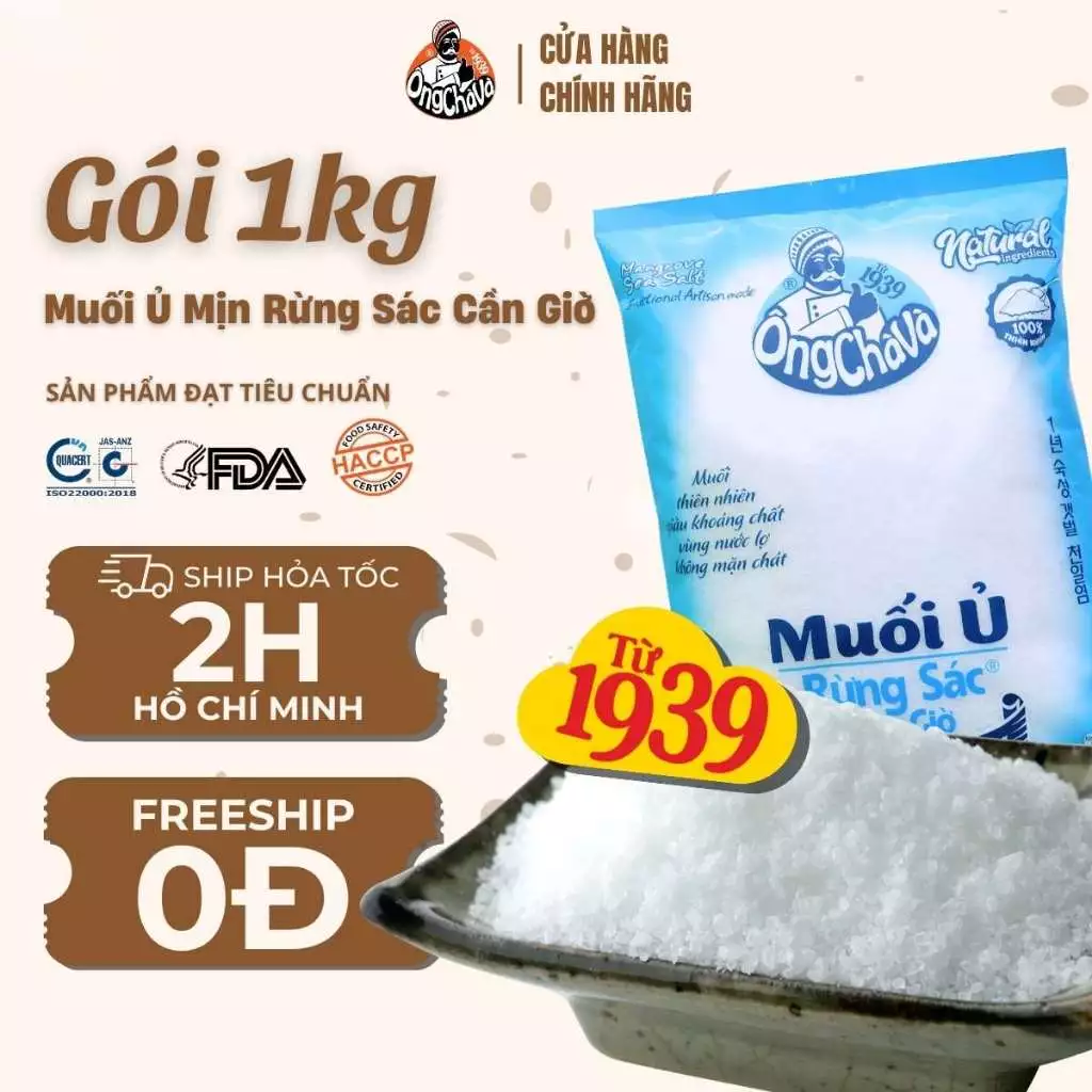 Muối Ủ Mịn Rừng Sác Cần Giờ thương hiệu Ông Chà Và 1kg - Hàng Chính Hãng