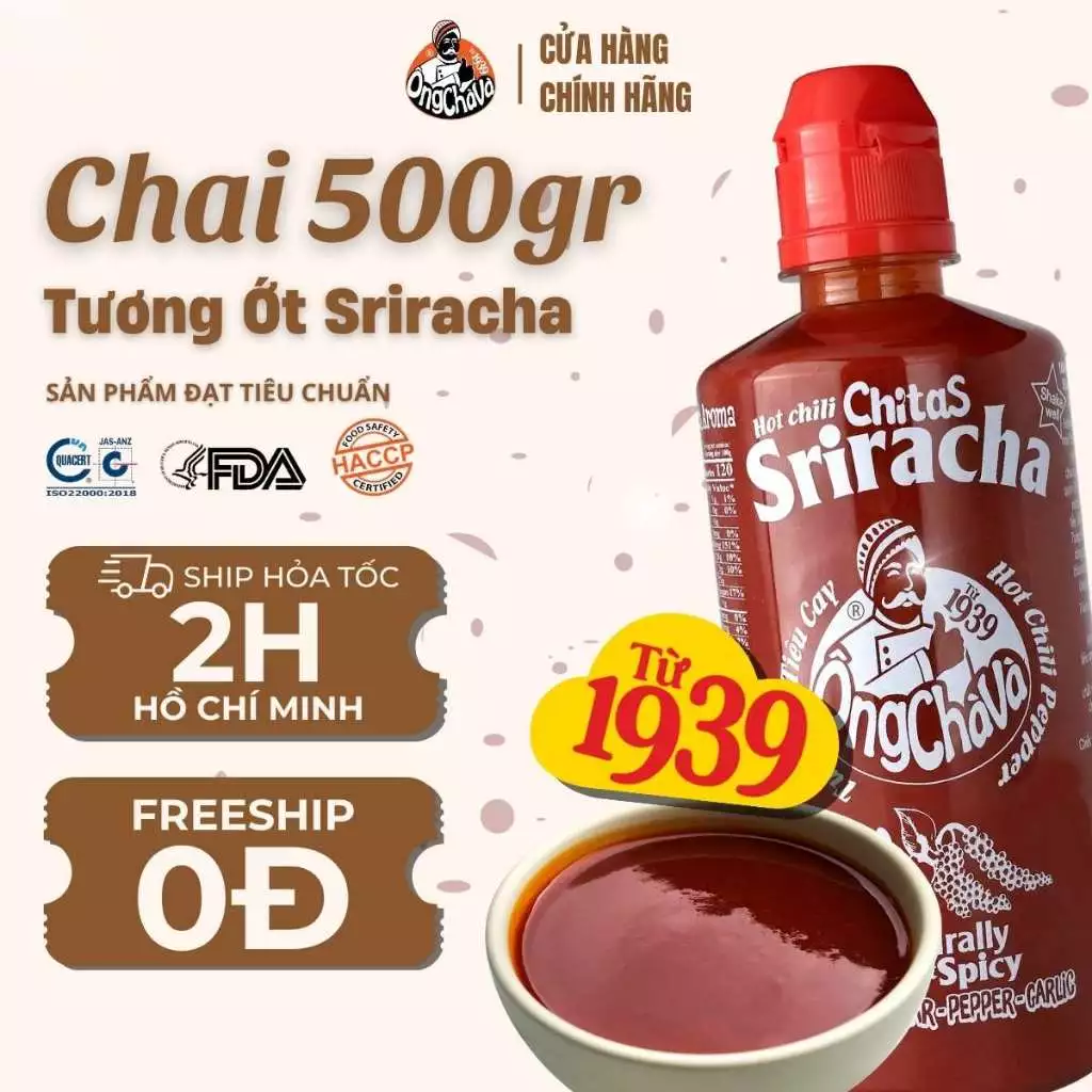 Tương Ớt Chitas Sriracha thương hiệu Ông Chà Và 500gr - Hàng Chính Hãng