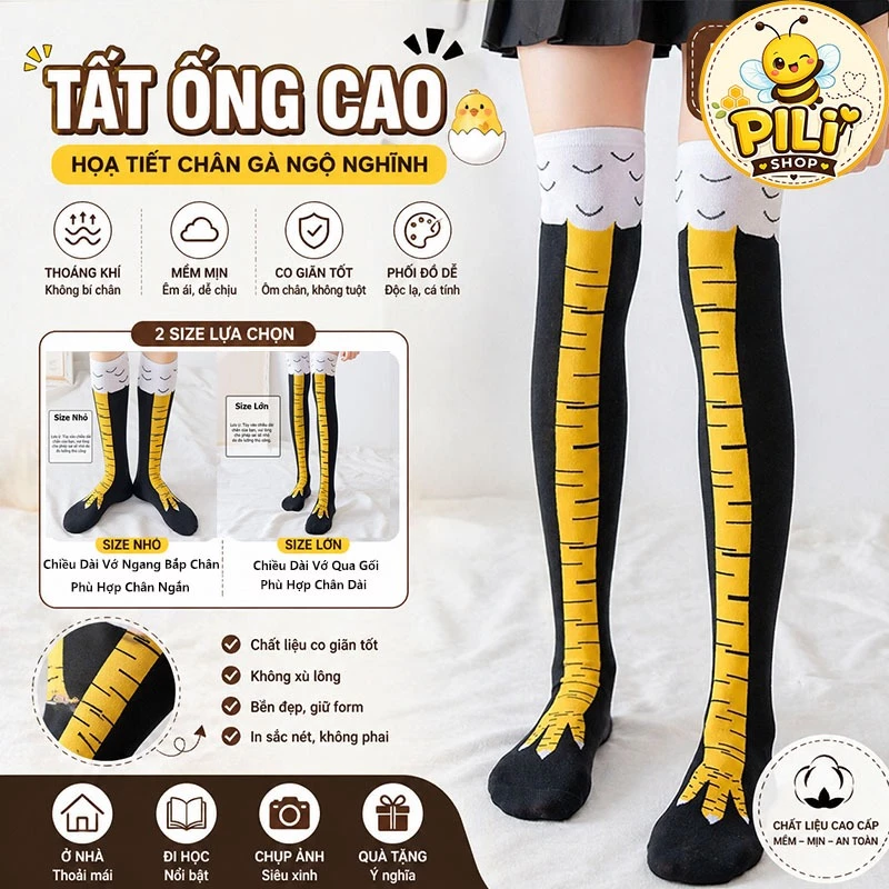 Tất Vớ Chân Gà Dài Qua Gối Unisex Chất Liệu Mềm Mịn, Tất Chân Gà Cosplay Ngộ Nghĩnh Co Giãn Tốt