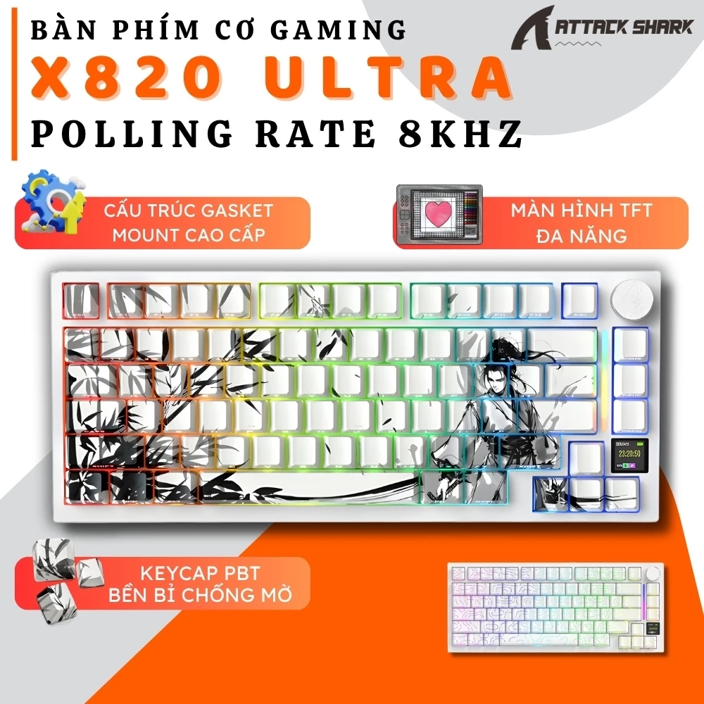 Bàn Phím Không Dây Attack Shark X820 Ultra - Màn Hình LCD Thông Minh, Switch Linear, Hotswap, App