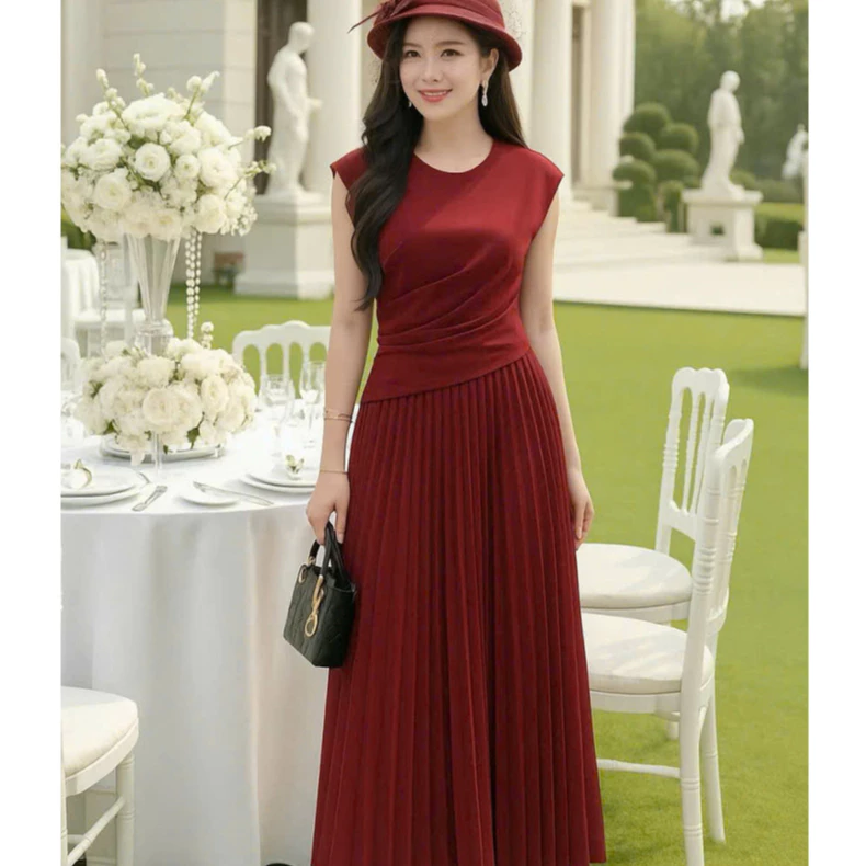 (May kỹ đẹp) ĐẦM Nữ Dữ Tiệc Form Xòe Nhẹ Phối XẾP LI SANG TRỌNG Nữ Tính CÓ SIZE LỚN
