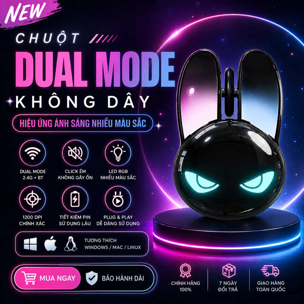 [MÃ MỚI] Chuột Wireless M6C Evil Bunny – Thiết Kế Robot Độc Lạ, Pin Sạc 400mAh, 1200DPI Cực Nhạy