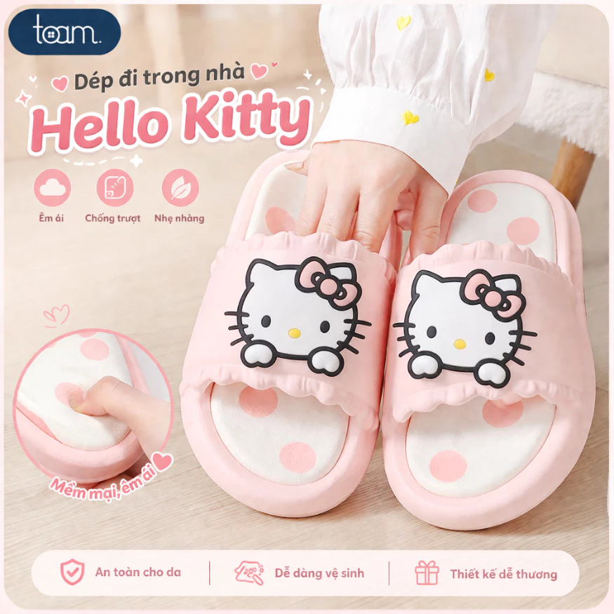 Dép Đi Trong Nhà Mèo Kitty Cao Su Eva Êm Chân Mềm Nhẹ Chống Trơn Trượt, Dép Nhà Tắm Văn Phòng Thoáng Khí