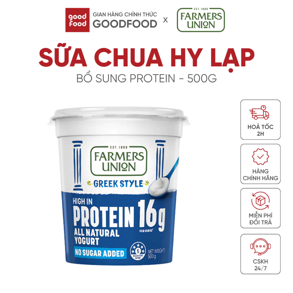 Sữa chua hy lạp cao đạm Farmers Union, ít béo. Greek Yogurt ít đường tốt cho sức khỏe 500g - 1 Hũ