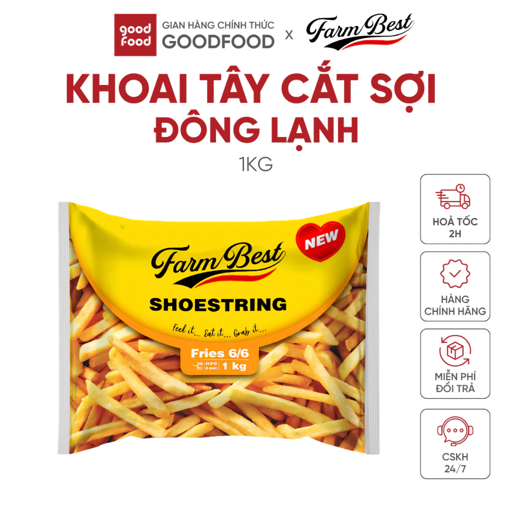 Khoai Tây chiên cắt sợi, đông lạnh, dạng que, Shoestring hiệu Farm Best - Túi 1kg